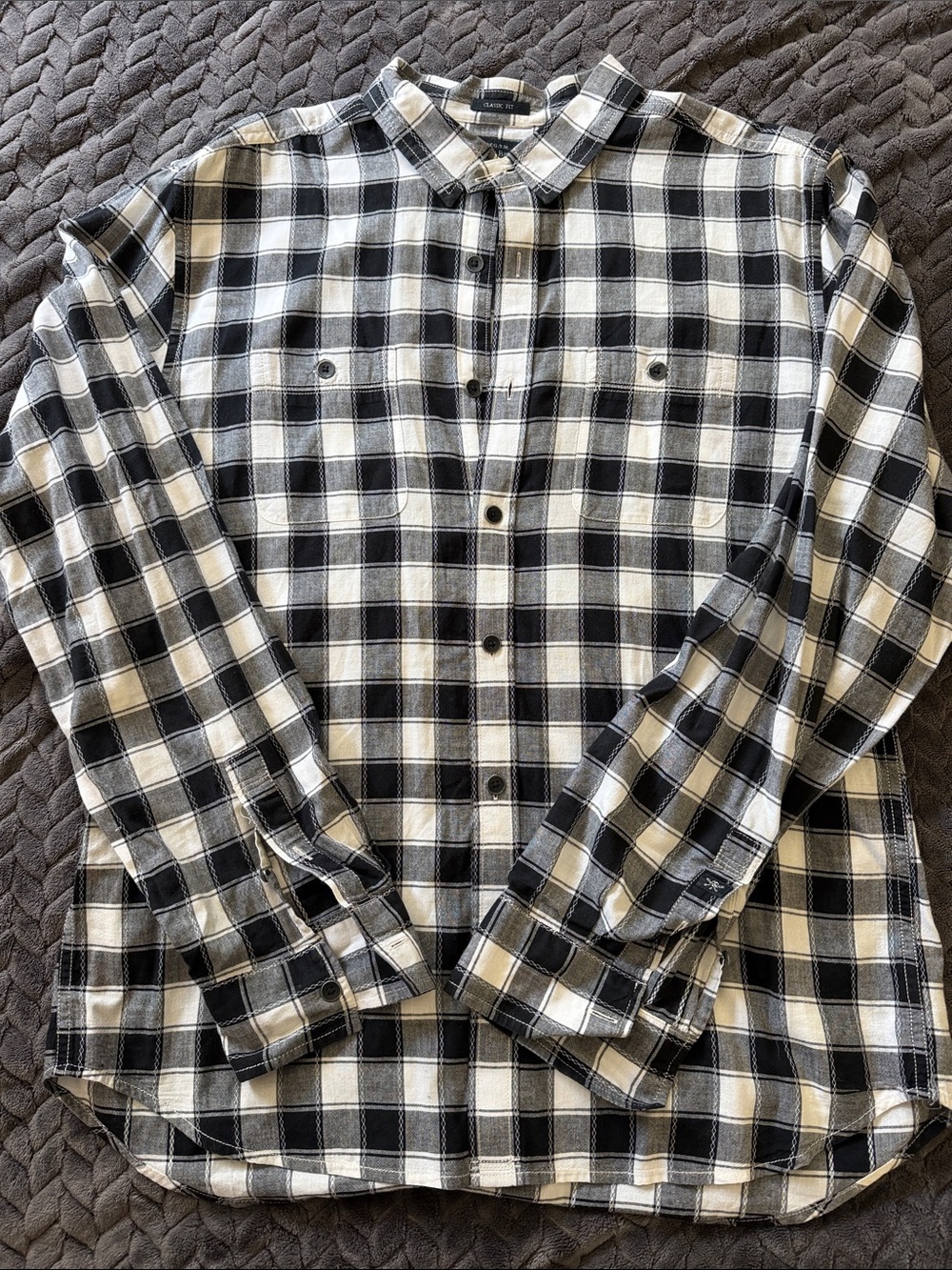 Lucky Brand Black & White Plaid Button-Down Shirt Mens Size Large
